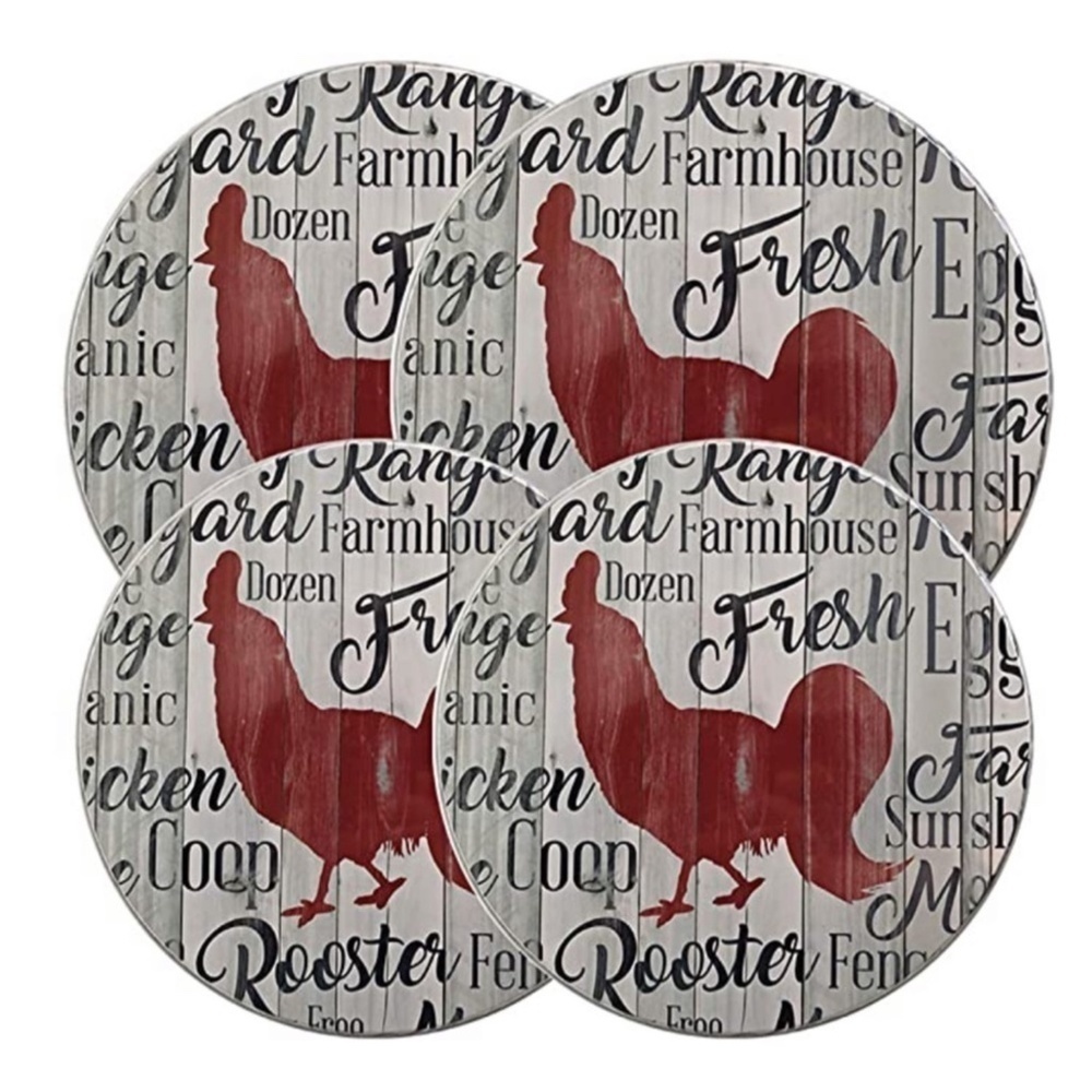 Range Kleen Burner Covers Farmhouse Rooster ChicKen Decor Set of 4 White Red